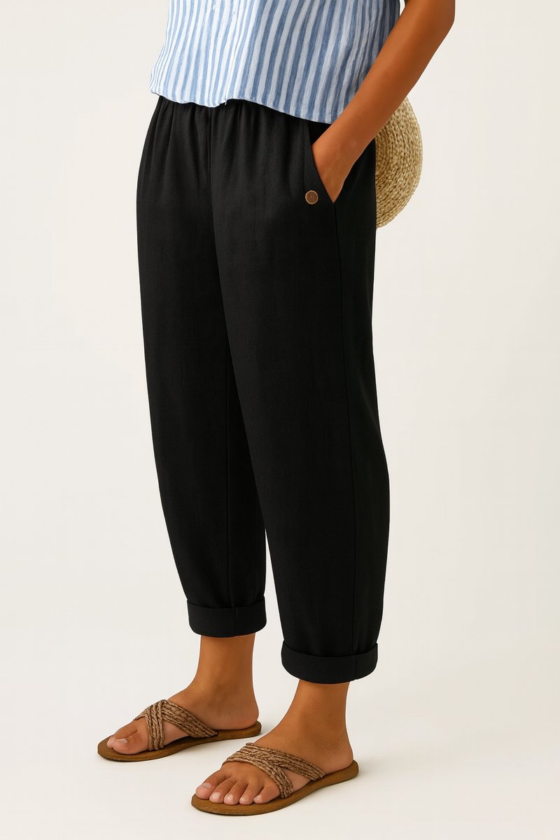 Scarlett | Women's Relaxed-Fit Elastic-Waist Cuffed Linen Pants