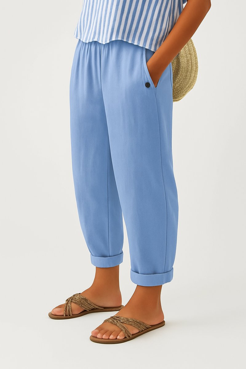 Scarlett | Women's Relaxed-Fit Elastic-Waist Cuffed Linen Pants