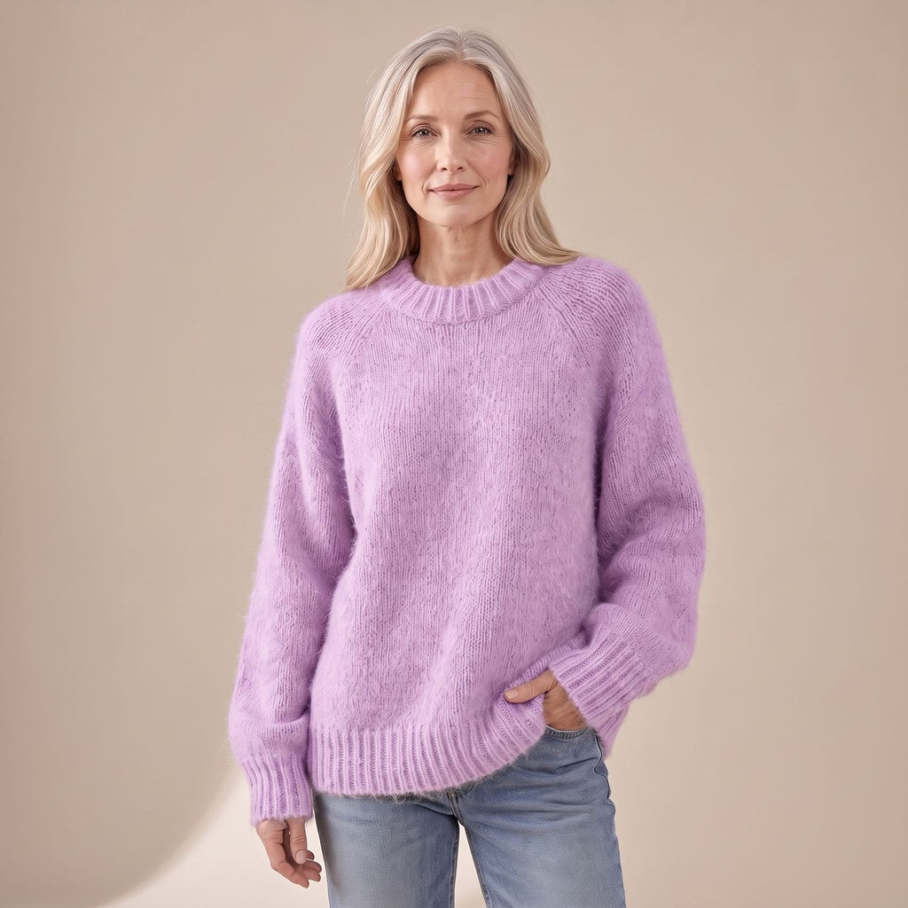 Luna | Women's Relaxed-Fit Fluffy Knit Crew Neck Raglan Sweater