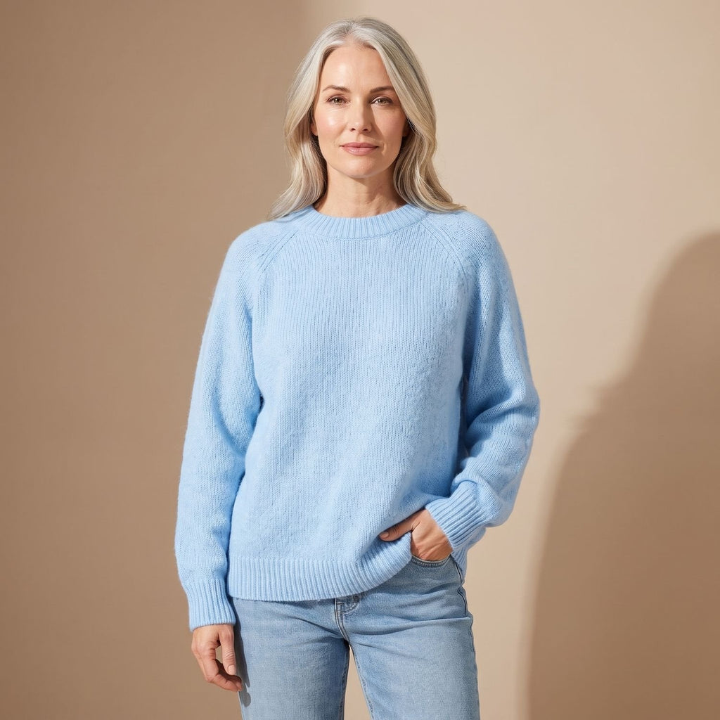 Luna | Women's Relaxed-Fit Fluffy Knit Crew Neck Raglan Sweater