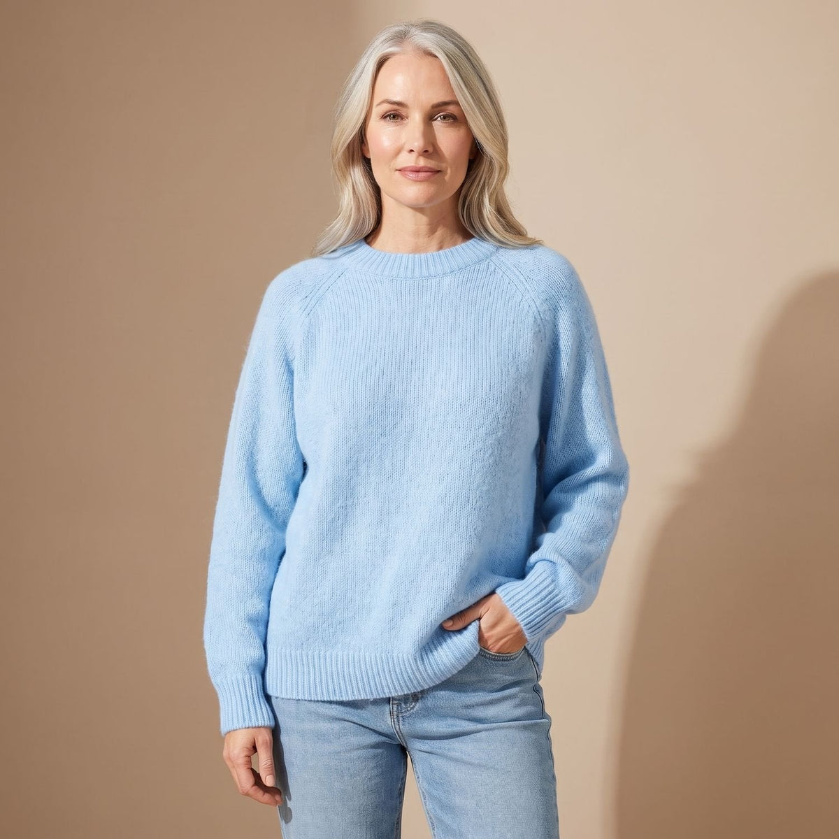 Luna | Women's Relaxed-Fit Fluffy Knit Crew Neck Raglan Sweater