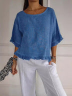 Scarlett | Women's Relaxed-Fit Frayed-Hem Linen-Look Short-Sleeve Blouse