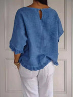 Scarlett | Women's Relaxed-Fit Frayed-Hem Linen-Look Short-Sleeve Blouse