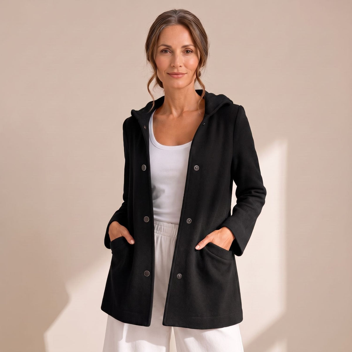 Mia | Women's Relaxed-Fit Hooded Button-Up Cardigan Coat