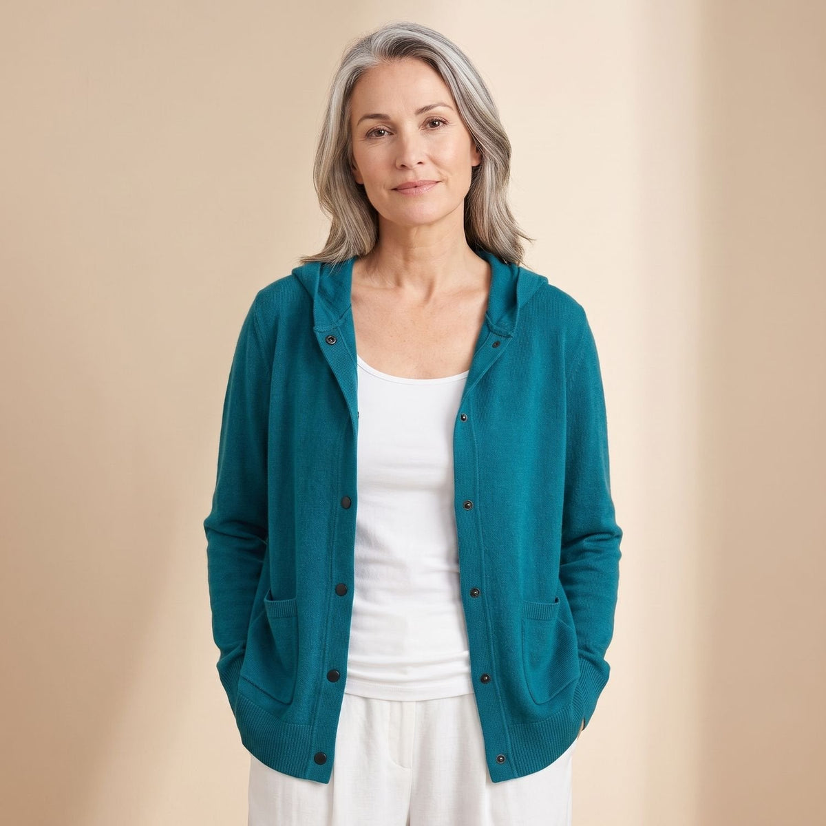 Mia | Women's Relaxed-Fit Hooded Button-Up Cardigan Coat