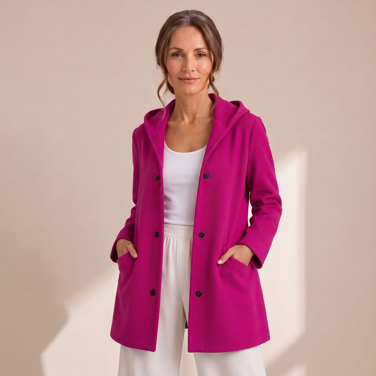 Mia | Women's Relaxed-Fit Hooded Button-Up Cardigan Coat