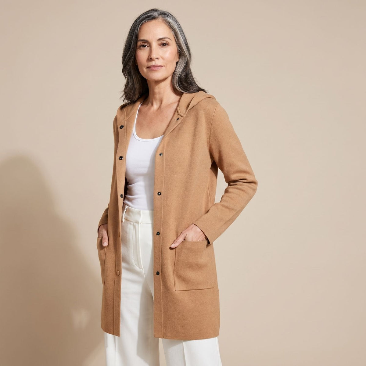 Mia | Women's Relaxed-Fit Hooded Button-Up Cardigan Coat