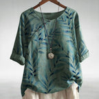 Charlotte | Women's Relaxed-Fit Leaf Print Short-Sleeve Button Blouse
