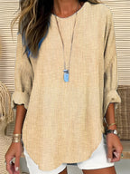 Camila | Women's Relaxed-Fit Long-Sleeve Striped Crew Neck Blouse