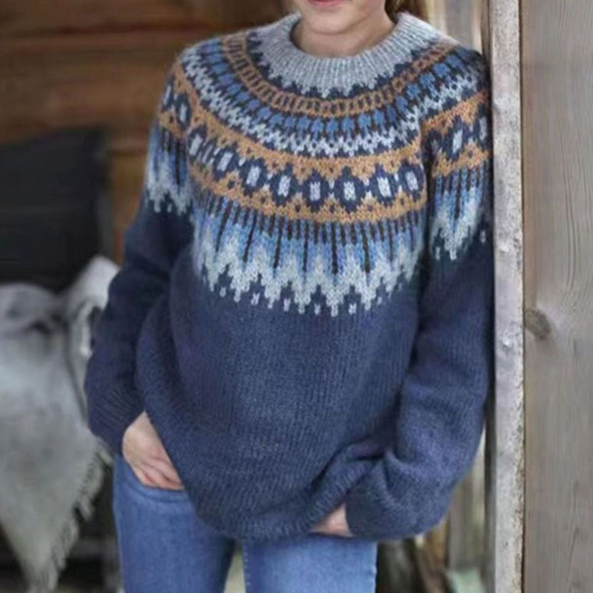 Madison | Women's Relaxed-Fit Nordic Fair Isle Pattern Sweater
