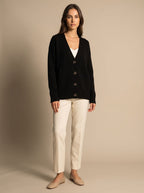 Sophia | Women's Relaxed-Fit V-Neck Gold Heart-Button Knitwear Cardigan
