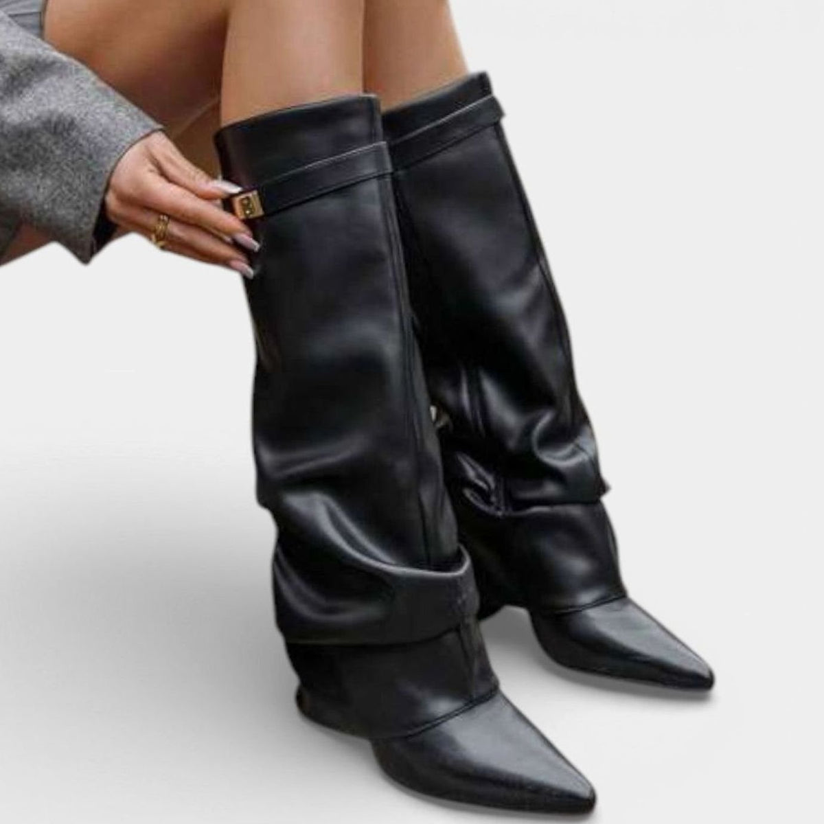 Sophia | Women's Ruched Pointed-Toe Knee High Boots Low Block Heel