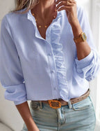 Charlotte | Women's Ruffle-Front Button-Up Long-Sleeve Work Blouse