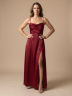 Charlotte | Women's Satin Cowl-Neck Sleeveless Maxi Dress High Slit