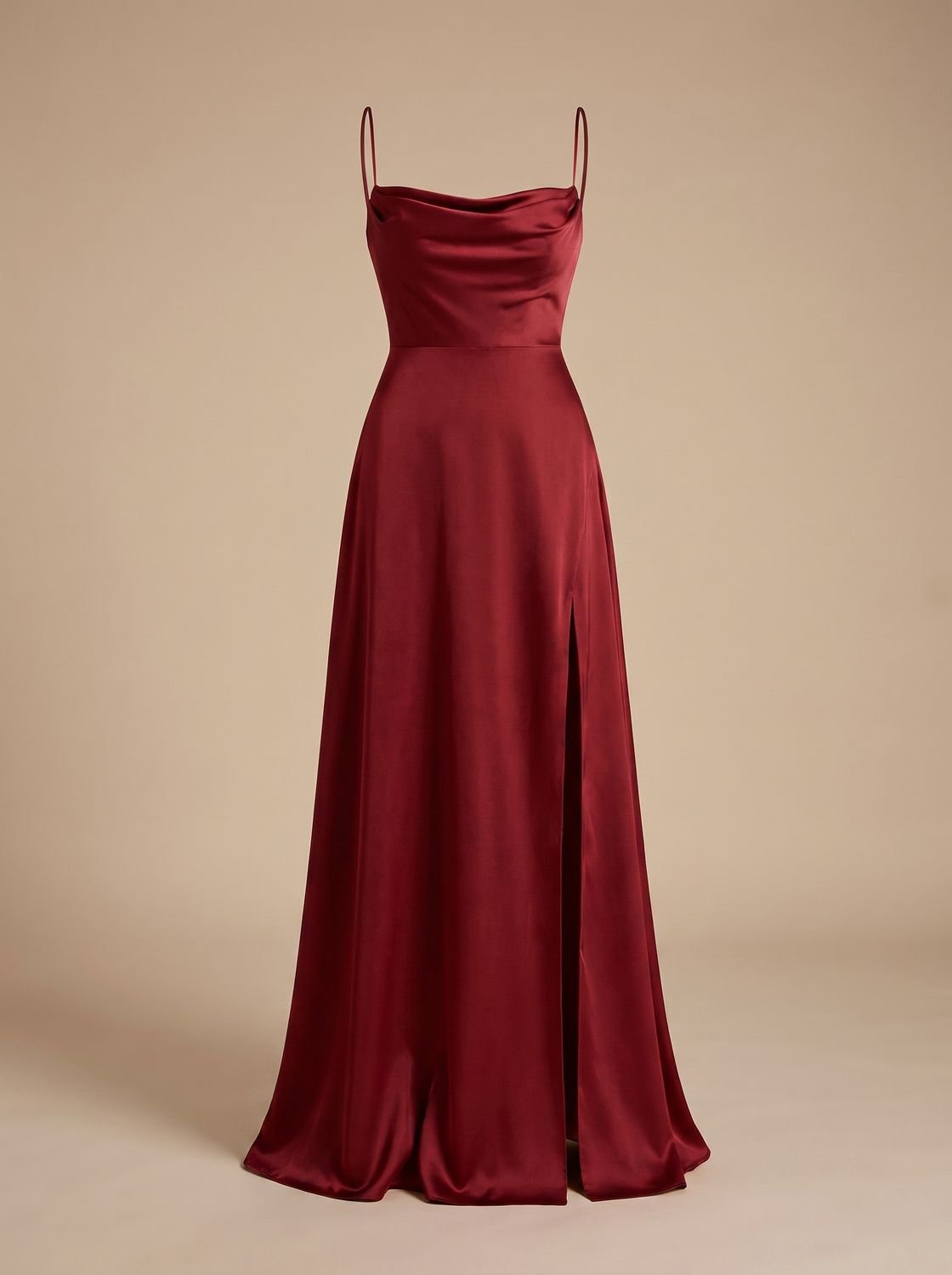 Charlotte | Women's Satin Cowl-Neck Sleeveless Maxi Dress High Slit