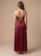 Charlotte | Women's Satin Cowl-Neck Sleeveless Maxi Dress High Slit