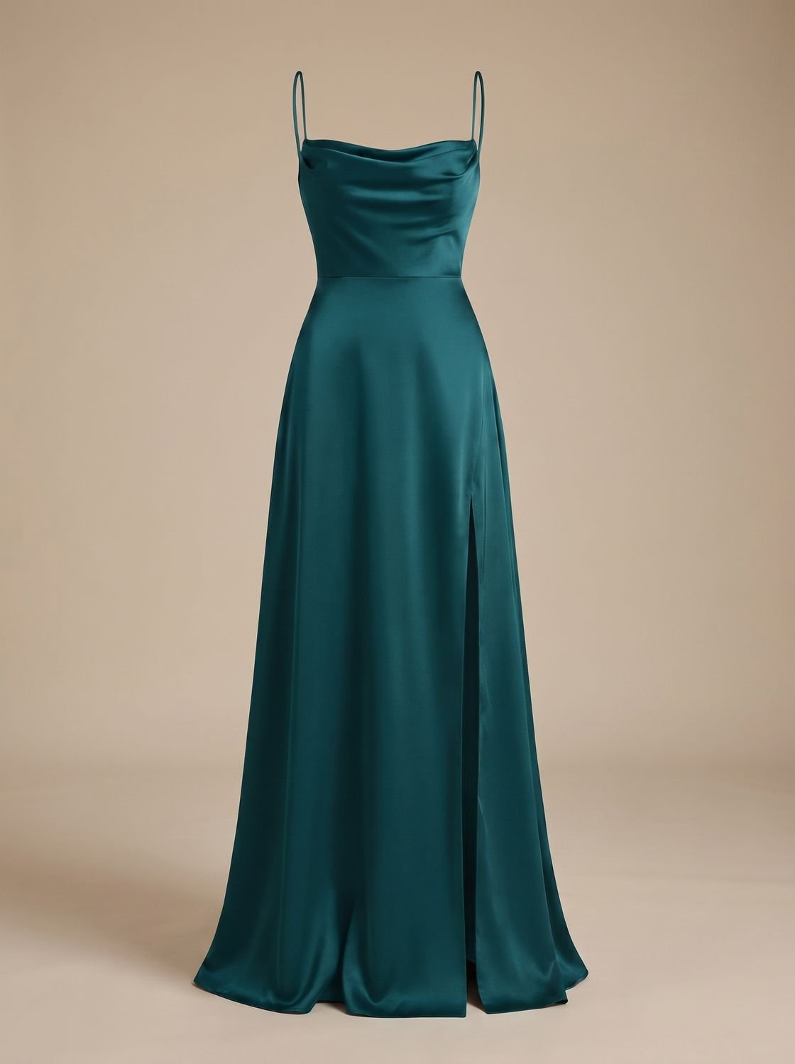 Charlotte | Women's Satin Cowl-Neck Sleeveless Maxi Dress High Slit