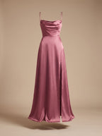 Charlotte | Women's Satin Cowl-Neck Sleeveless Maxi Dress High Slit