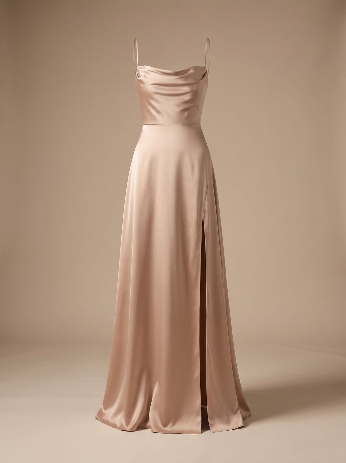 Charlotte | Women's Satin Cowl-Neck Sleeveless Maxi Dress High Slit
