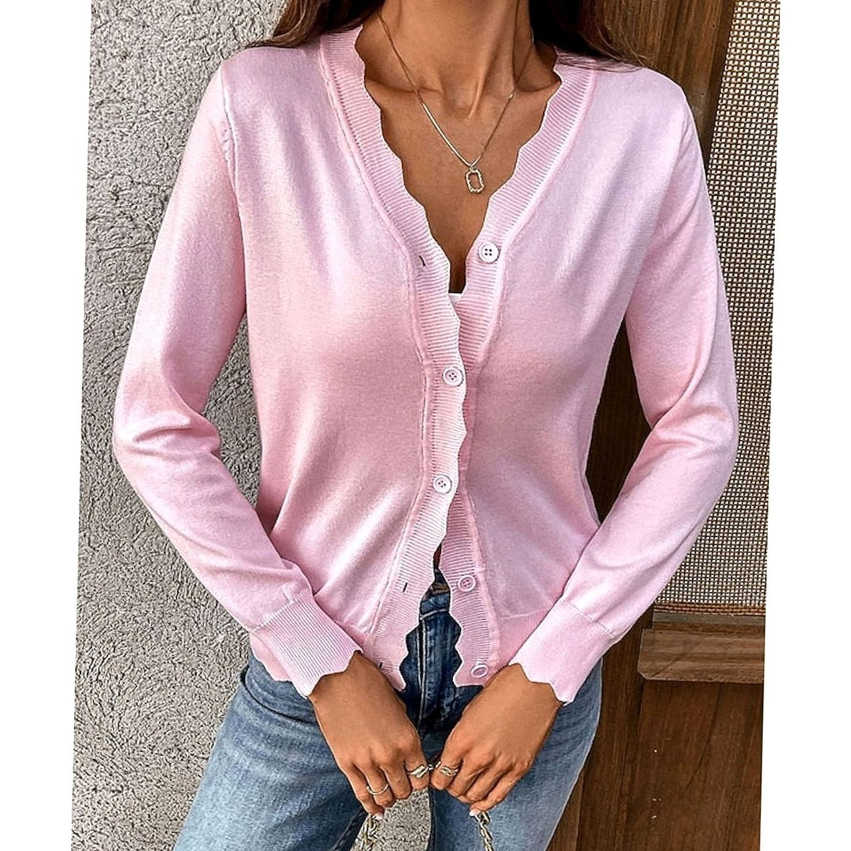 Madison | Women's Scalloped-Edge Button-Front Knit Cardigan