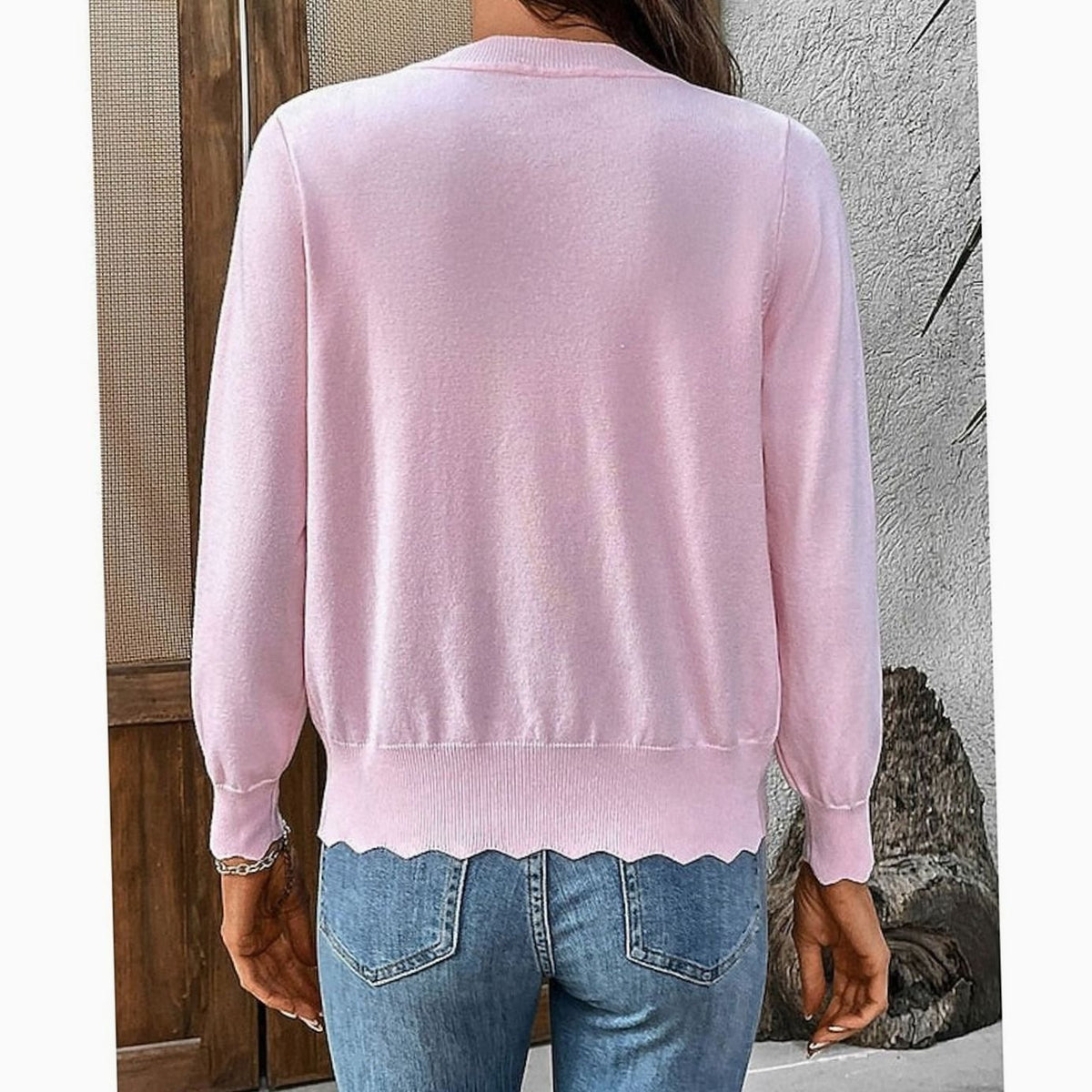 Madison | Women's Scalloped-Edge Button-Front Knit Cardigan