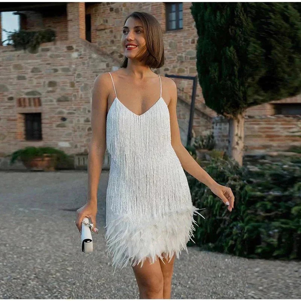 Victoria | Women's Sequin Fringe Feather-Trim Mini Cocktail Dress