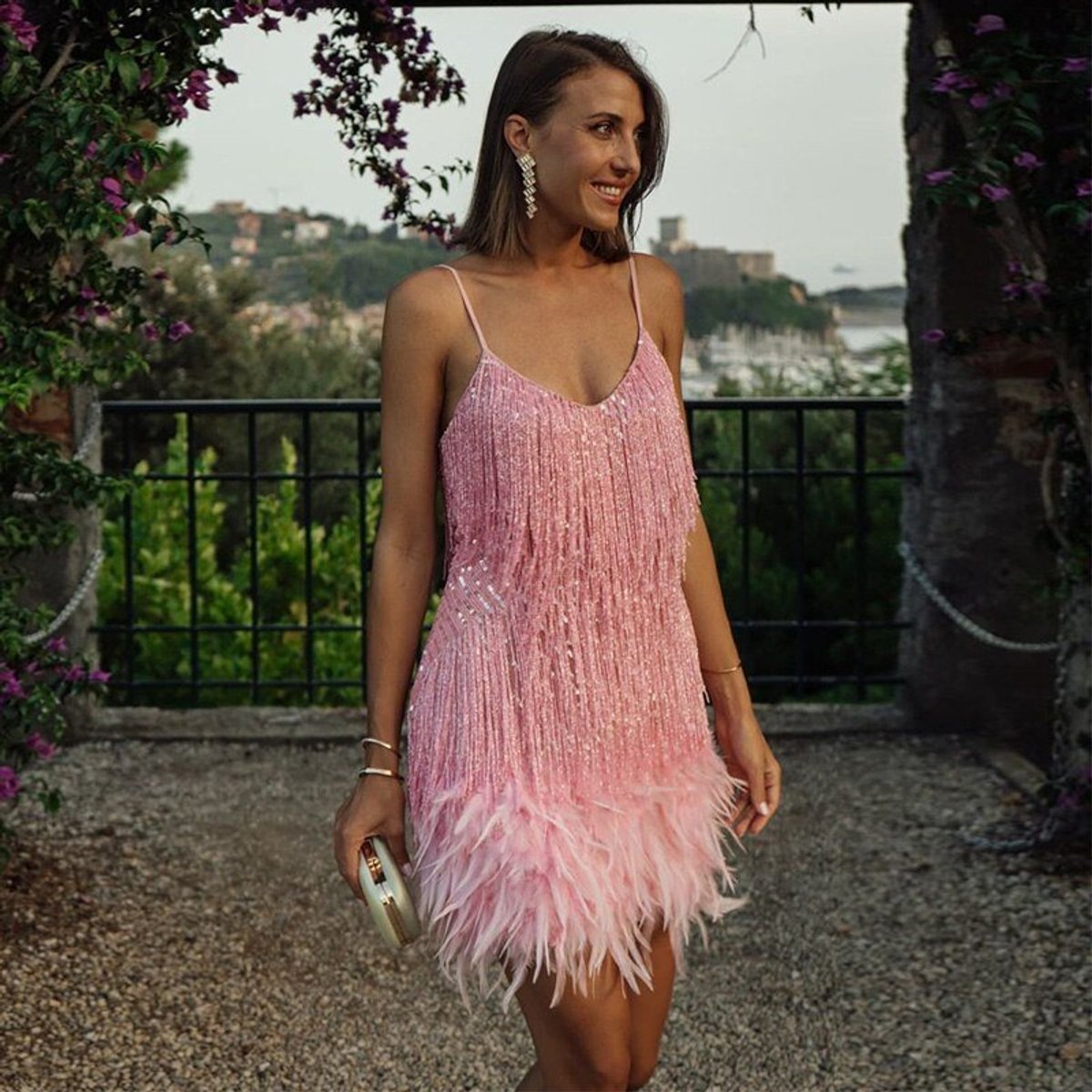 Victoria | Women's Sequin Fringe Feather-Trim Mini Cocktail Dress
