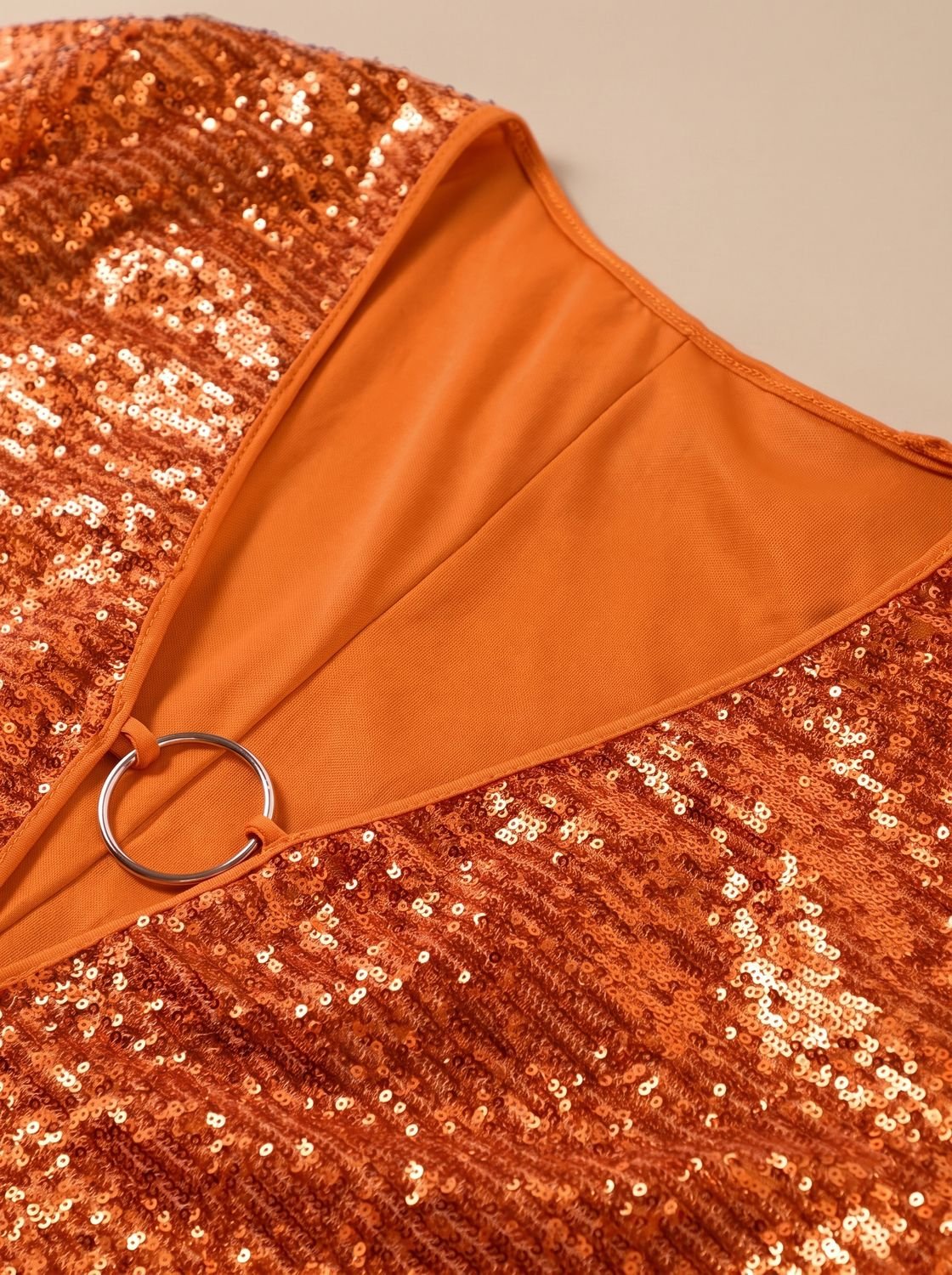 Olivia | Women's Sequin Plunge-Neck Flared-Sleeve Mini Christmas Party Dress