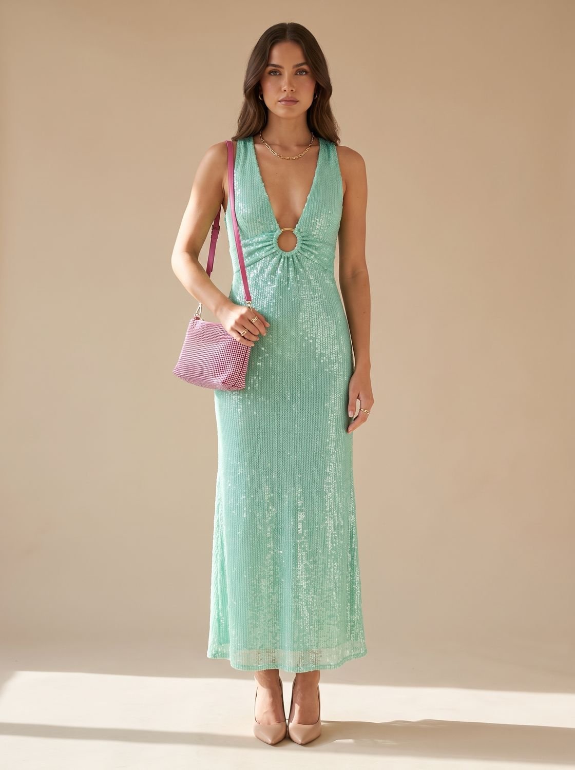 Olivia | Women's Sequin Plunge-Neck Flared-Sleeve Mini Christmas Party Dress