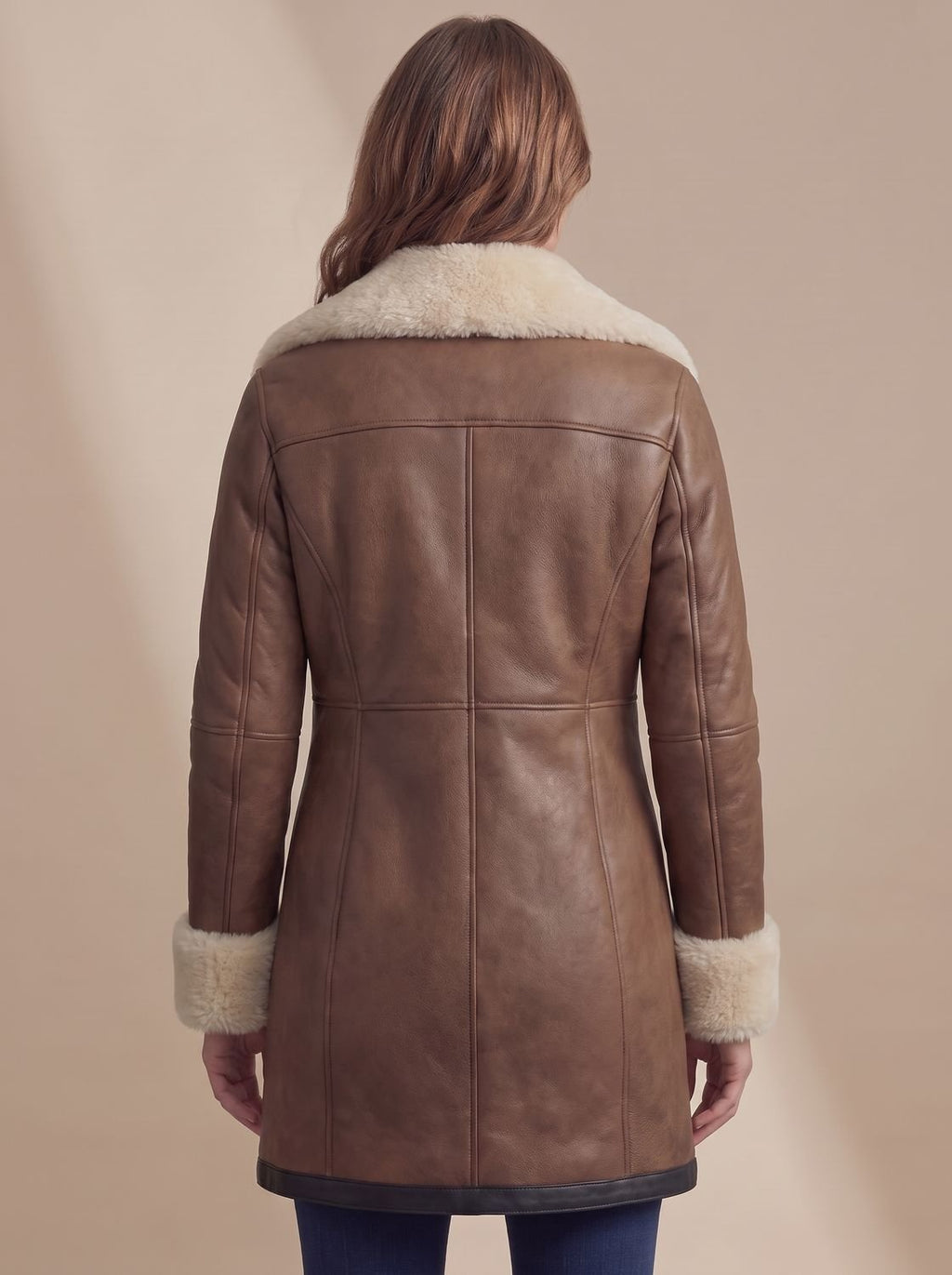 Aria | Women's Shearling-Collar Zip-Front Leather Winter Coat
