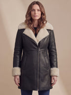 Aria | Women's Shearling-Collar Zip-Front Leather Winter Coat