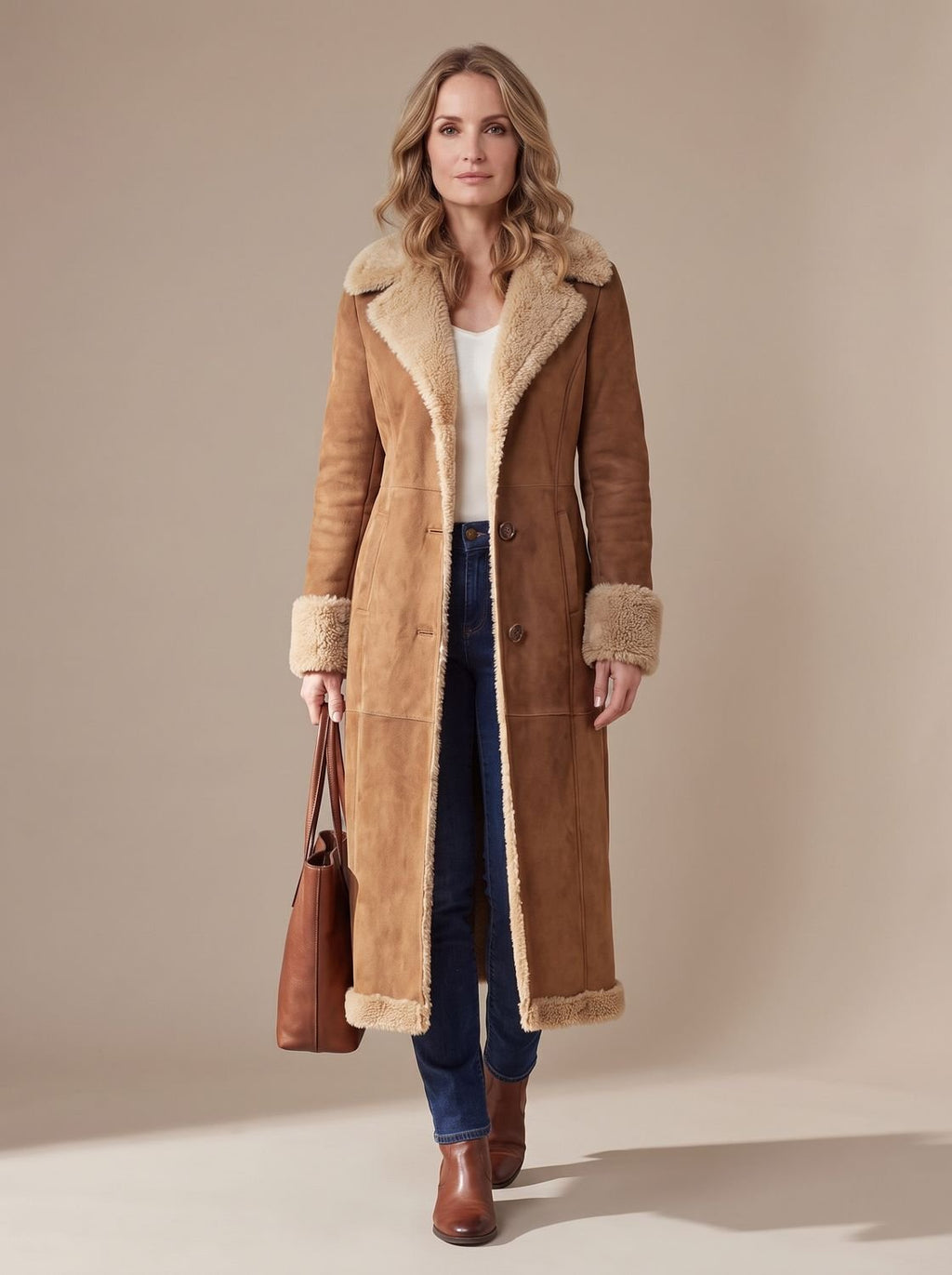 Camila | Women's Shearling-Lined Long Button-Front Faux Fur Coat