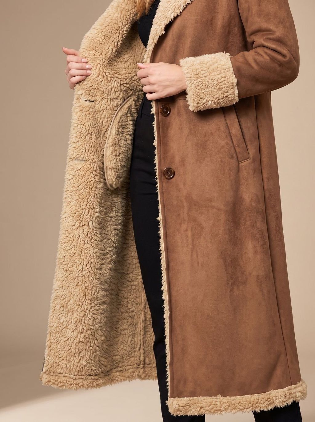 Camila | Women's Shearling-Lined Long Button-Front Faux Fur Coat