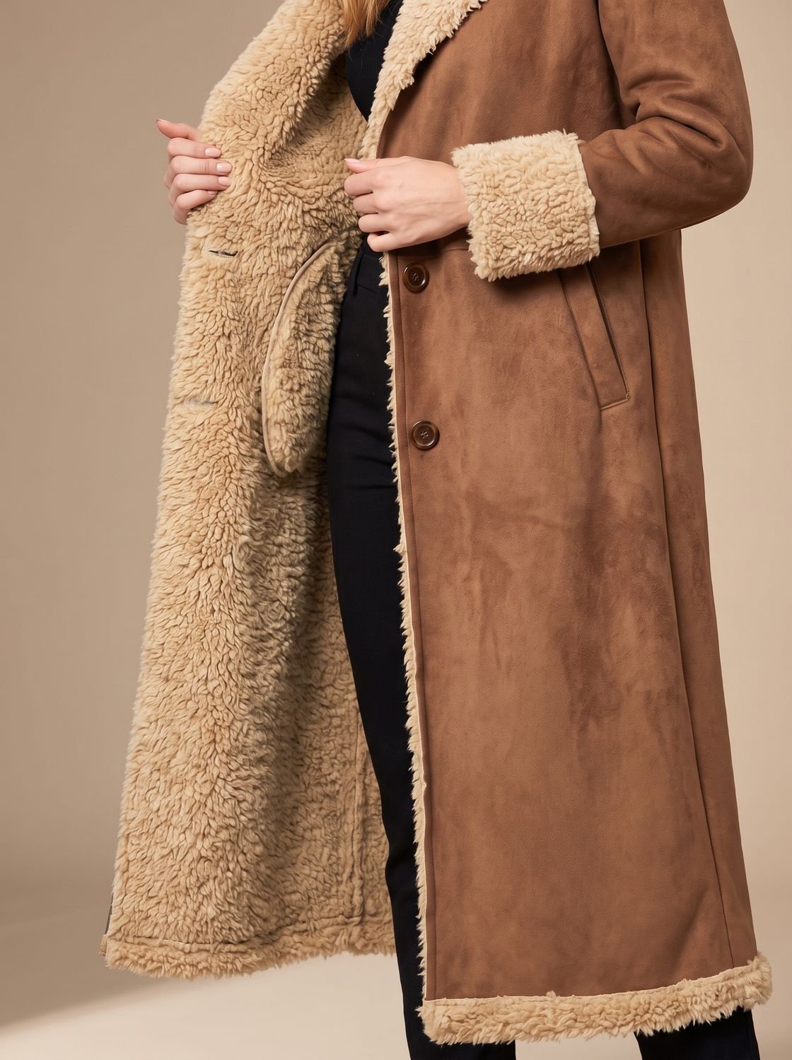 Camila | Women's Shearling-Lined Long Button-Front Faux Fur Coat