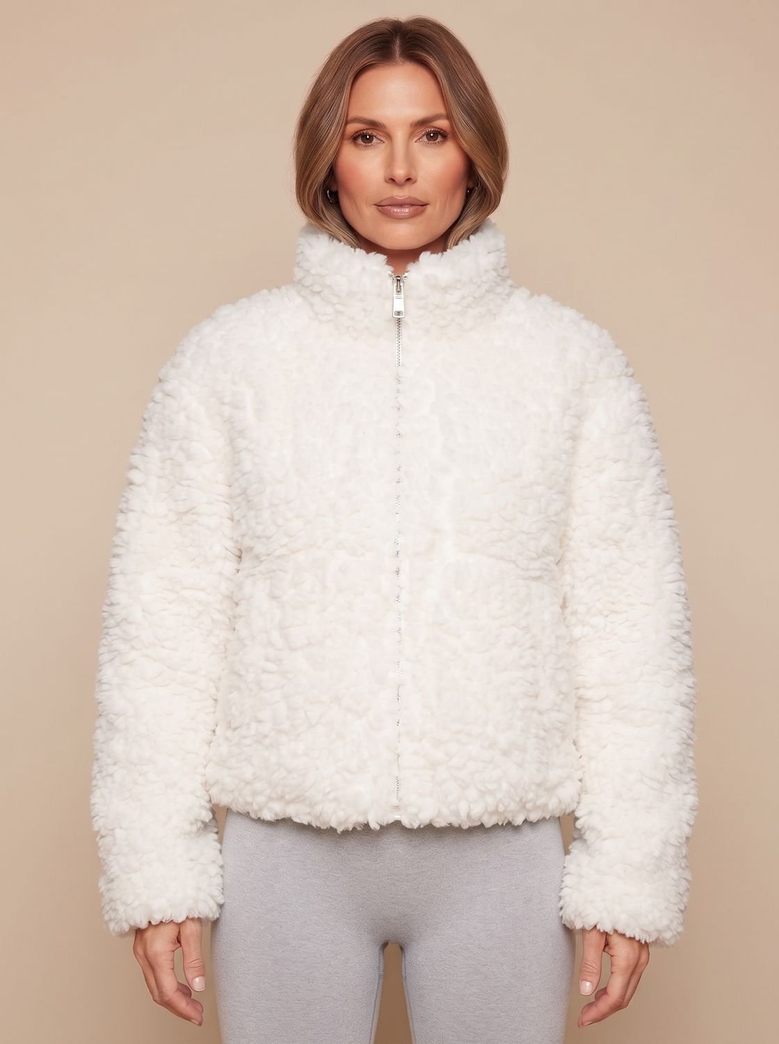 Harper | Women's Sherpa Zip-Up Fluffy Stand-Collar Jacket