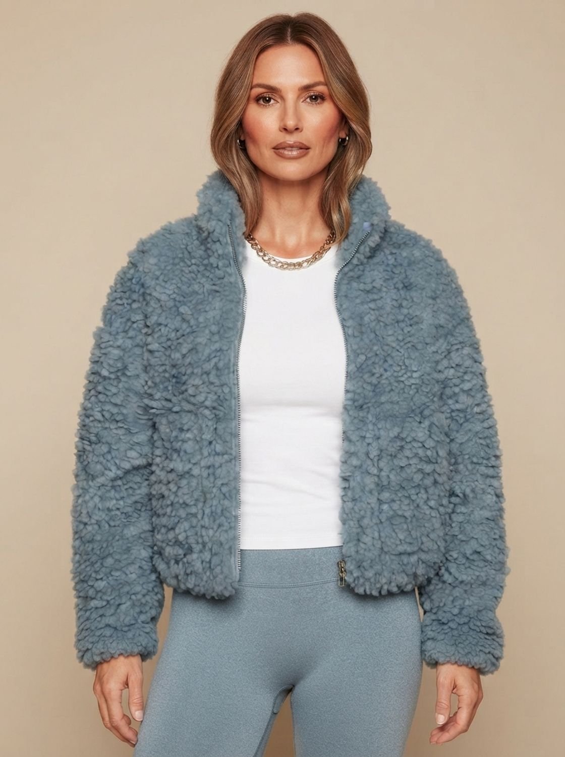 Harper | Women's Sherpa Zip-Up Fluffy Stand-Collar Jacket
