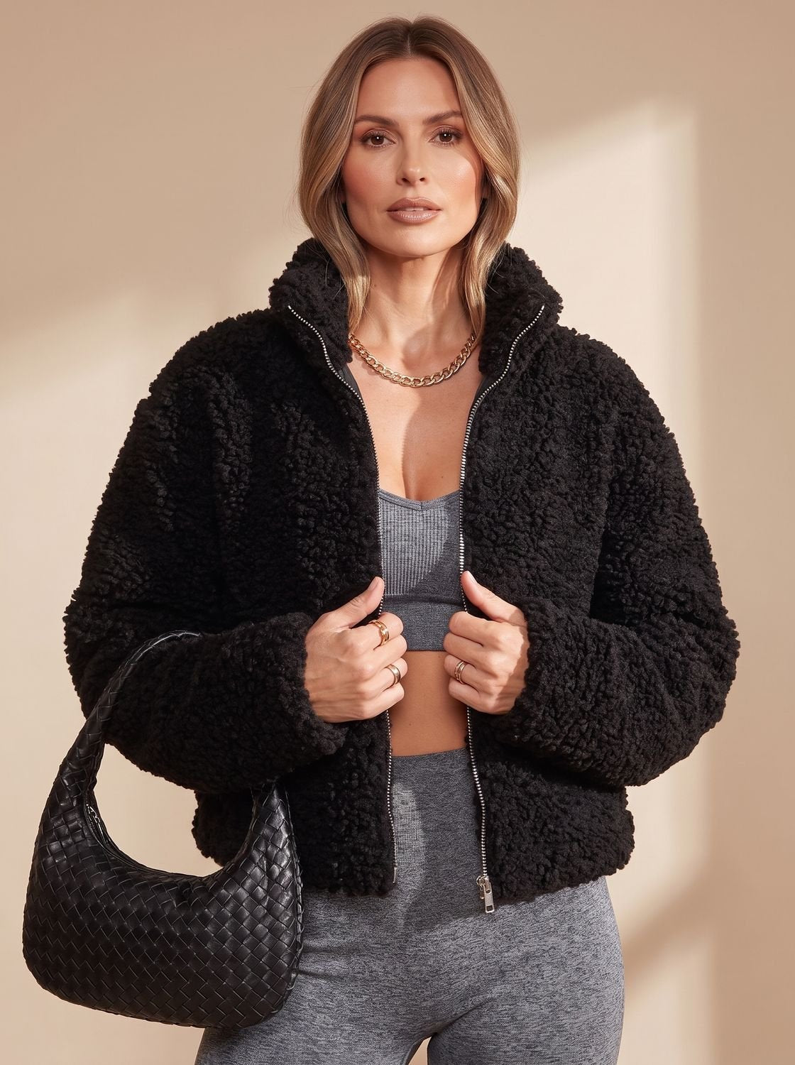 Harper | Women's Sherpa Zip-Up Fluffy Stand-Collar Jacket