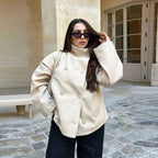 Emma | Women's Short Wool-Blend Button-Up High-Collar Winter Coat