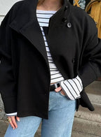 Emma | Women's Short Wool-Blend Button-Up High-Collar Winter Coat