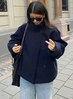 Emma | Women's Short Wool-Blend Button-Up High-Collar Winter Coat