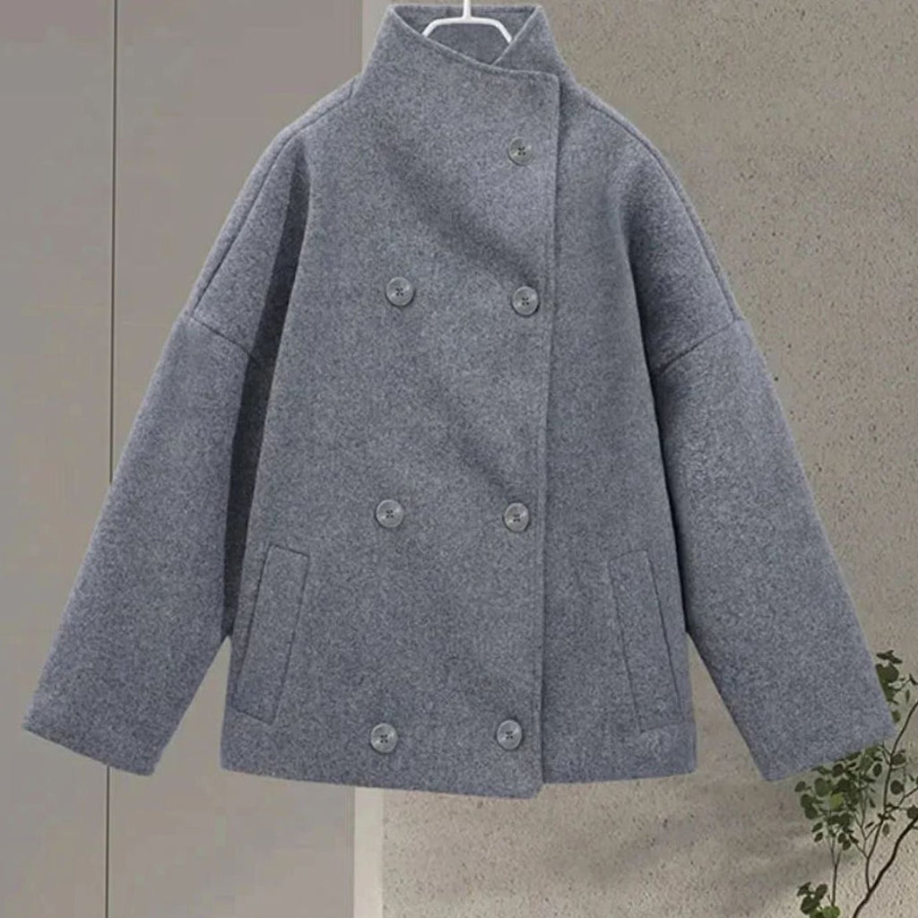 Emma | Women's Short Wool-Blend Button-Up High-Collar Winter Coat