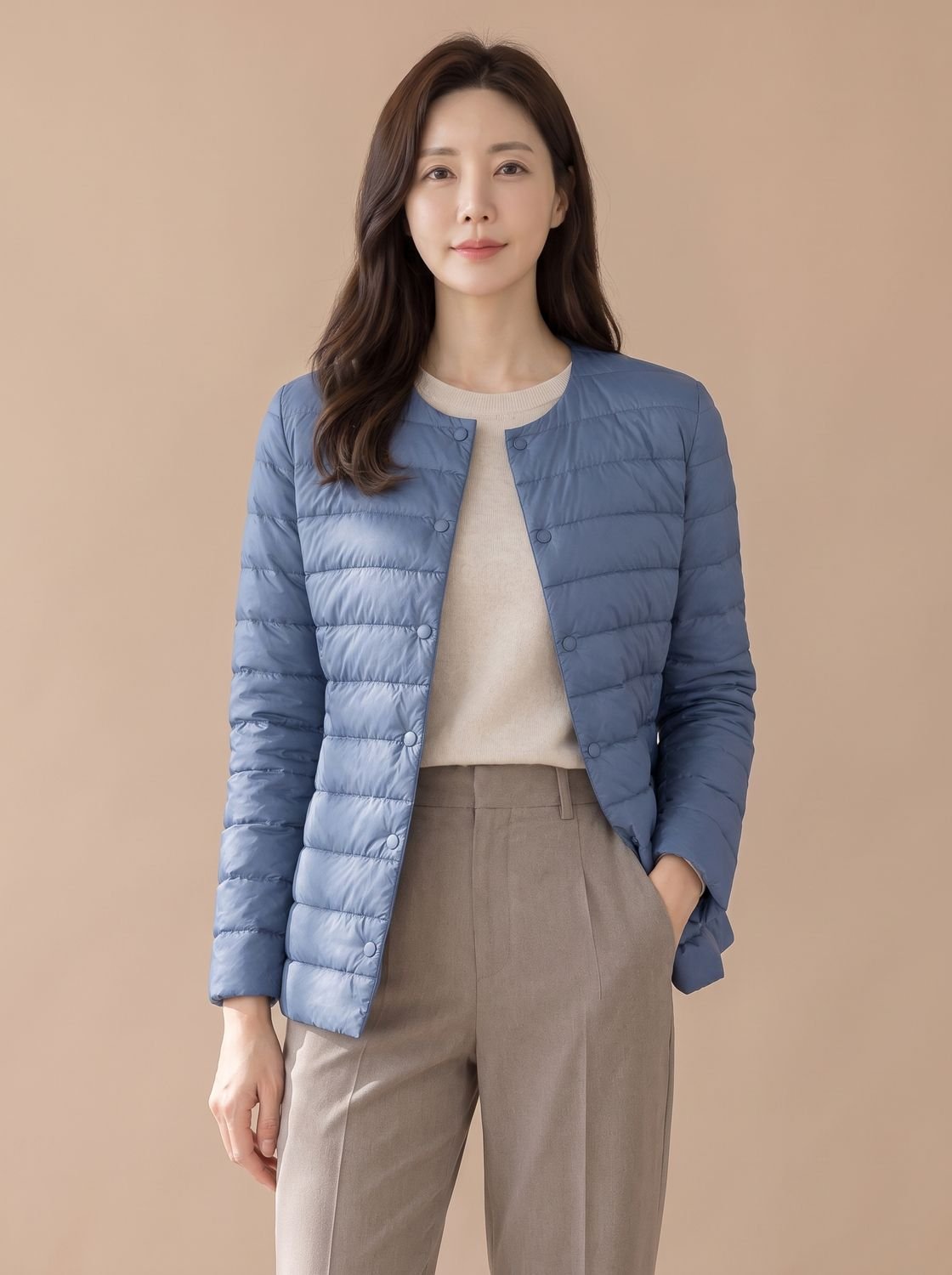 Grace | Women's Slim-Fit Collarless Snap-Button Quilted Puffer Jacket