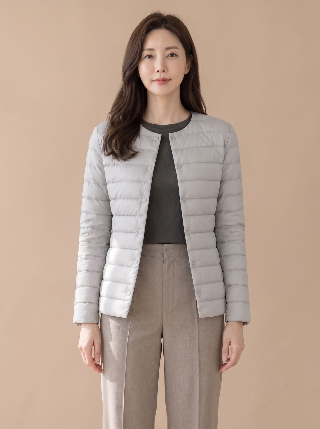 Grace | Women's Slim-Fit Collarless Snap-Button Quilted Puffer Jacket
