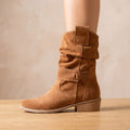 Camila | Women's Slouch Suede Block-Heel Ankle Boots Side Zip
