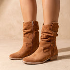 Camila | Women's Slouch Suede Block-Heel Ankle Boots Side Zip