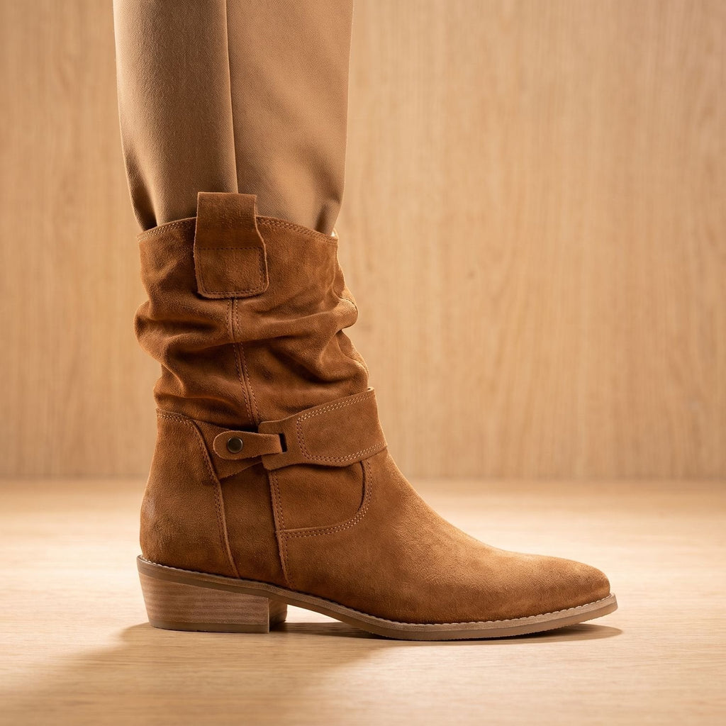 Camila | Women's Slouch Suede Block-Heel Ankle Boots Side Zip