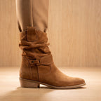 Camila | Women's Slouch Suede Block-Heel Ankle Boots Side Zip