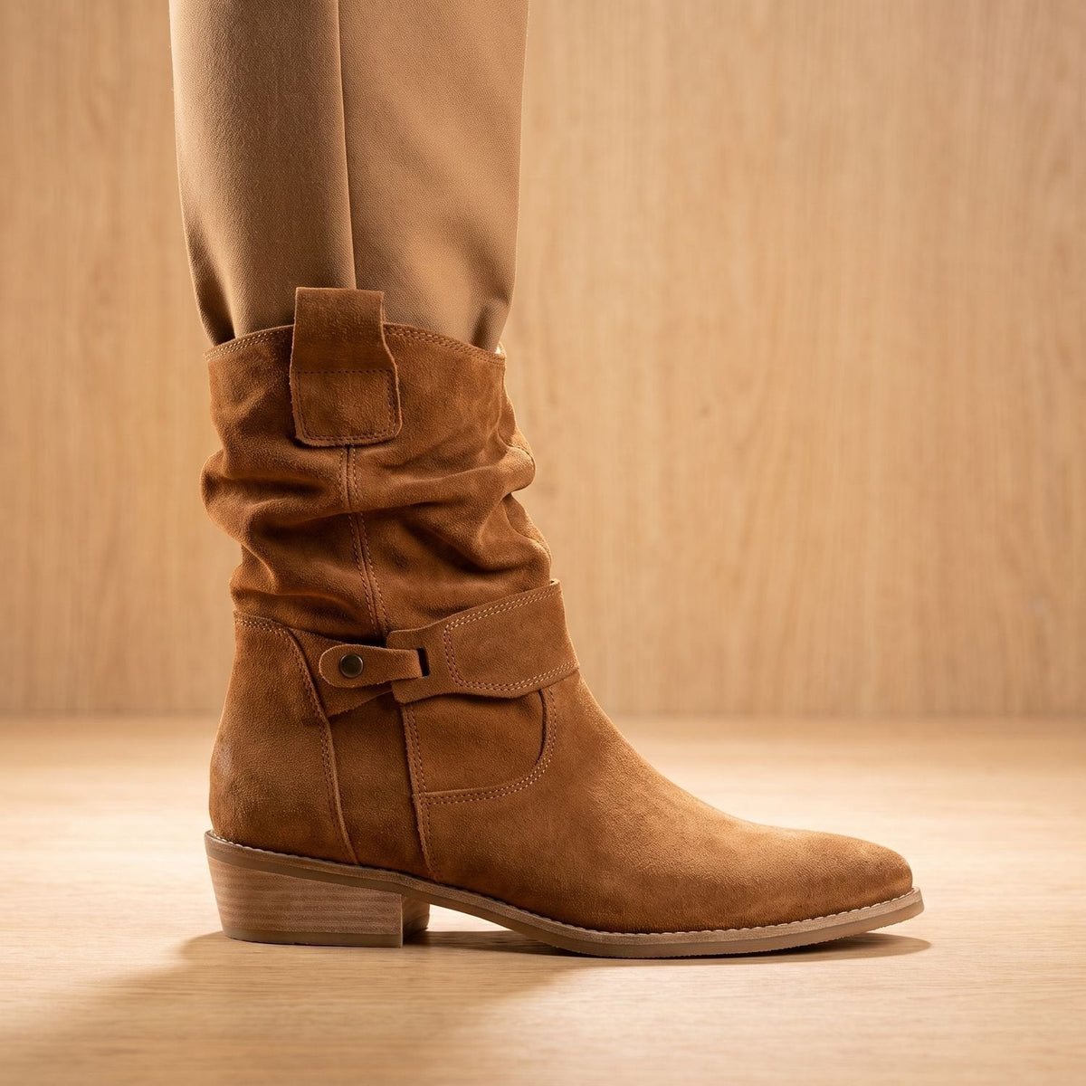 Camila | Women's Slouch Suede Block-Heel Ankle Boots Side Zip