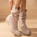 Camila | Women's Slouch Suede Block-Heel Ankle Boots Side Zip