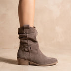Camila | Women's Slouch Suede Block-Heel Ankle Boots Side Zip